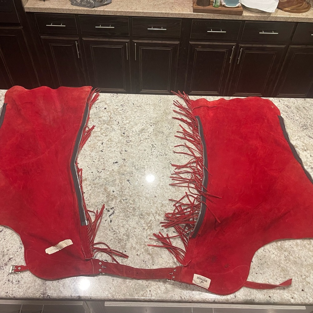 Whitman red rough out leather chaps.
